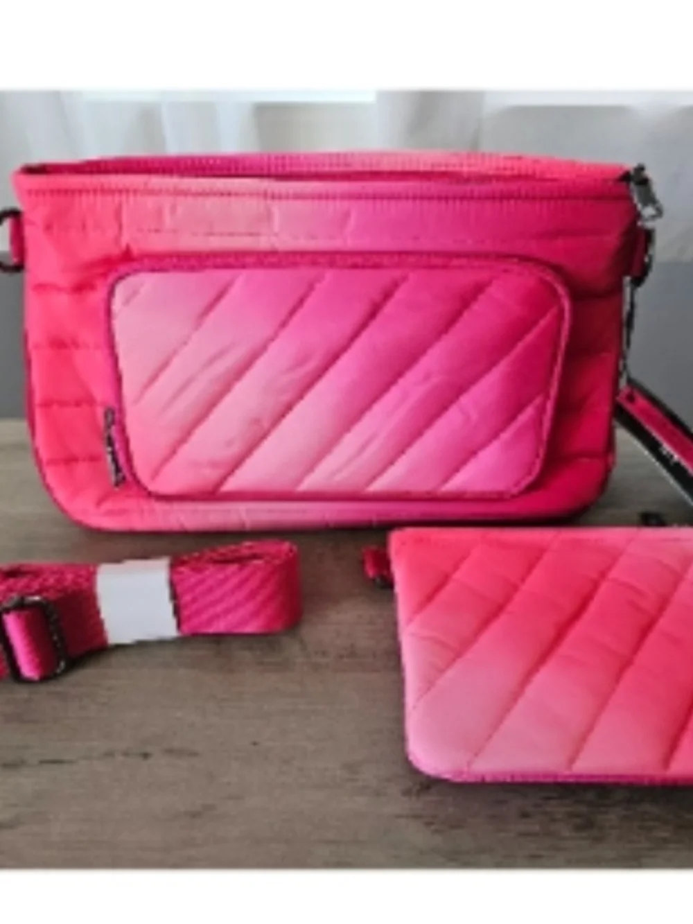 THINK ROYLN Quilted Crossbody Bag Set - Hot Pink